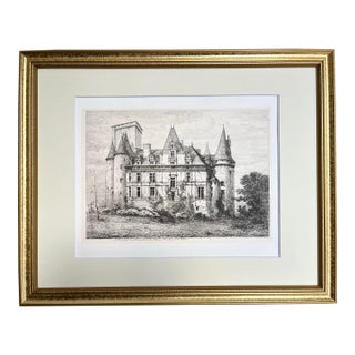 Antique French Etching of Château De Rochecotte. 1870 by E. Sadaux. For Sale