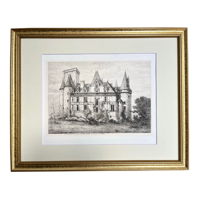 Antique French Etching of Château De Rochecotte. 1870 by E. Sadaux. For Sale