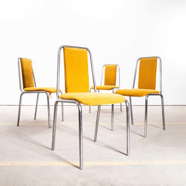 Mustard Yellow Stacking Dining Chairs with Chrome Frame, 1980s, Set of 14 For Sale - Image 3 of 11