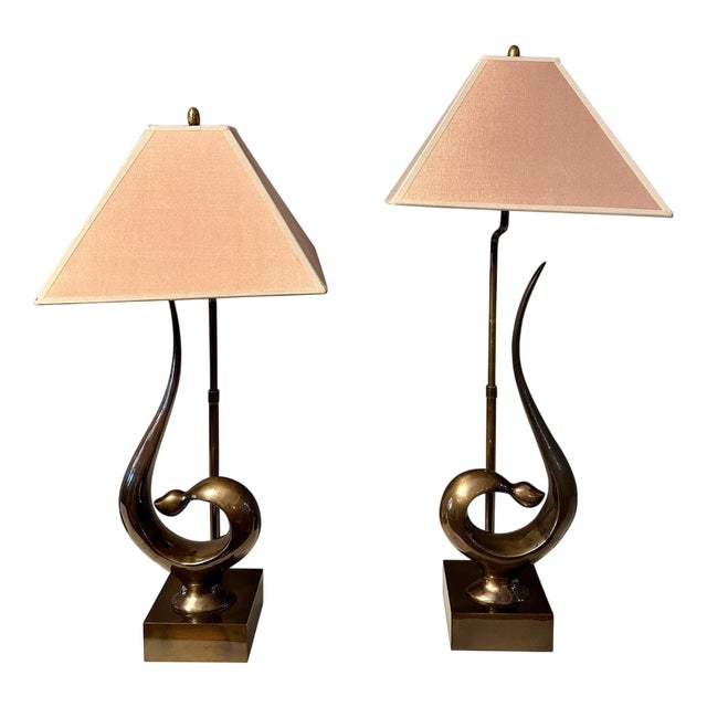French Extendable Brass Table Lamps, 1980s, Set of 2 For Sale