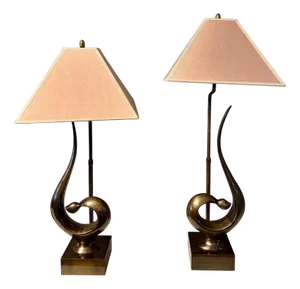 French Extendable Brass Table Lamps, 1980s, Set of 2