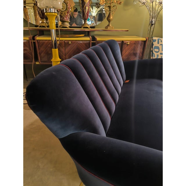 1960s Blue Lounge Chair with Red Thread Edging, 1960s For Sale - Image 5 of 10