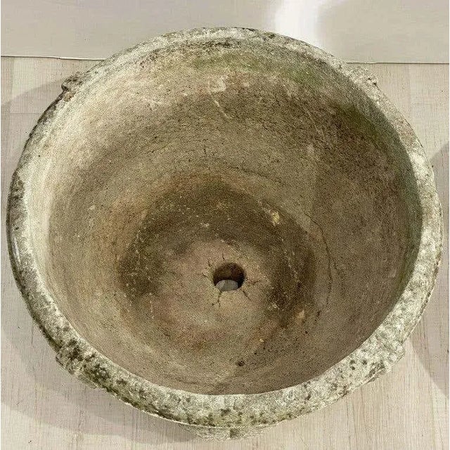 English Garden Stone Round Planter With Greek Key Design For Sale In Austin - Image 6 of 7