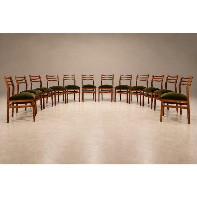 Brazilian Modern Set of Twelve Chairs in Caviuna wood & Olive Velvet, Arrendamento, 1960s, Lot 661-1181 For Sale - Image 12 of 18