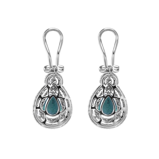 Contemporary 3.55ctt Pear Emerald & Diamond Drop Necklace 18-Karat White Gold, Pair For Sale - Image 3 of 3