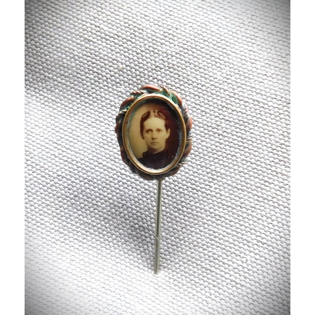 Victorian Antique European Victorian 9k Gold Sepia Photo Portrait Stickpin For Sale - Image 3 of 13