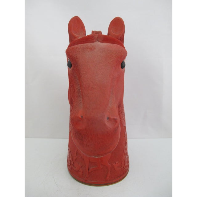 Chinese Cinnabar Lacquer Horse Head Carved Phoenix Bird Sculpture Box For Sale In Portland, OR - Image 6 of 15