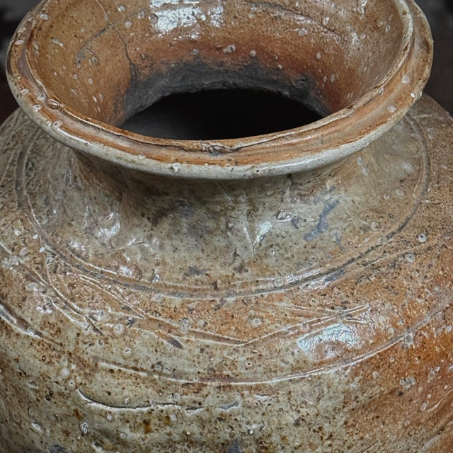 Ceramic Antique Large Japanese Shigaraki Natural Ash Stoneware Vessel, Signed For Sale - Image 7 of 12