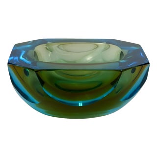 Octagonal Chartreuse Sommerso Murano Glass Bowl, 1960s For Sale