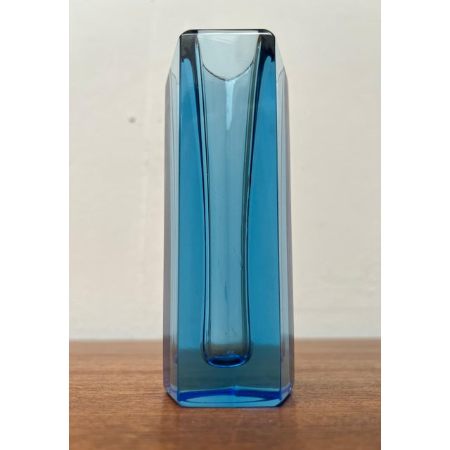Vintage Blue Art Glass Block Vase, 1970s For Sale - Image 13 of 18