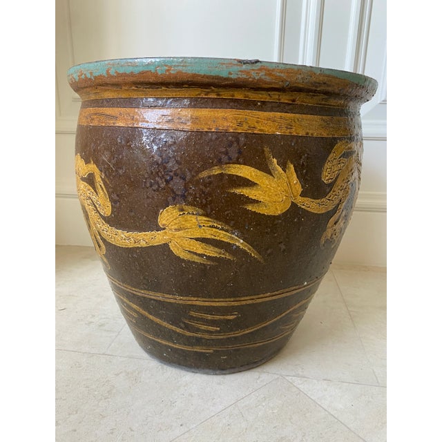 Vintage 1960s Very Large Tony Duquette Style Asian Brown Dragon Egg Pot For Sale In Los Angeles - Image 6 of 11