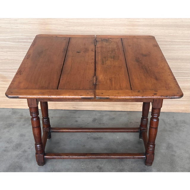 Wood Summer Side Folding Oak Table with Square Top, 1940s For Sale - Image 7 of 18