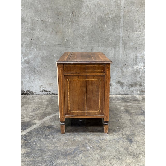 19th Century Italian Neoclassical Walnut Commode Inlay 3 Drawer Chest For Sale - Image 11 of 14