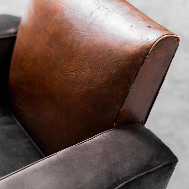 Vintage Velvet Club Cuoio Armchair, 1940s For Sale - Image 3 of 14