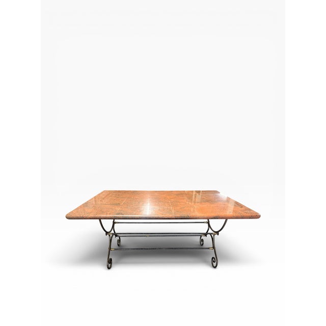 Vintage Forged Iron & Granite Outdoor Dining Table With Brass Accents For Sale - Image 4 of 9