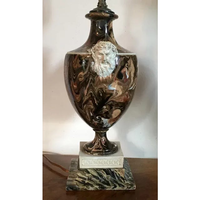 18th Century Wedgwood & Bentley Creamware Agateware Urn With Bacchus Head Handles Table Lamp For Sale - Image 9 of 11