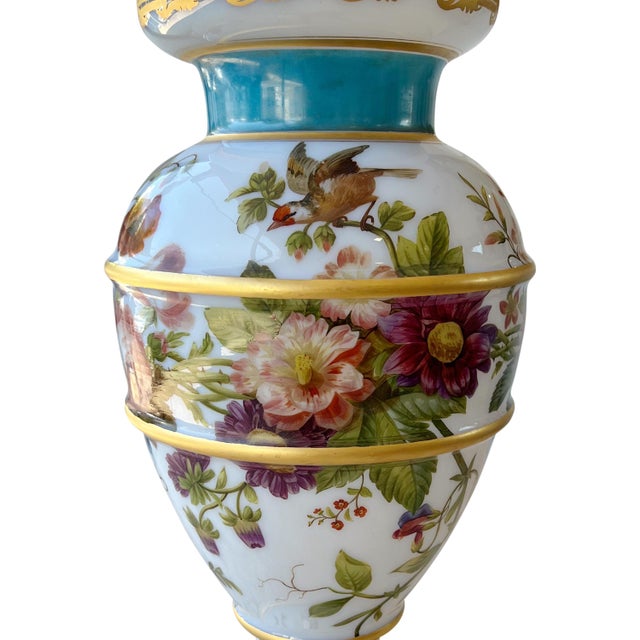 French A Very Large French Enameled Opaline Glass Decorated Vase, Circa 1845 For Sale - Image 3 of 7