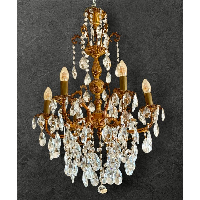 1900 - 1909 Antique French Gilt Bronze and Crystal Chandelier, 1900 For Sale - Image 5 of 6