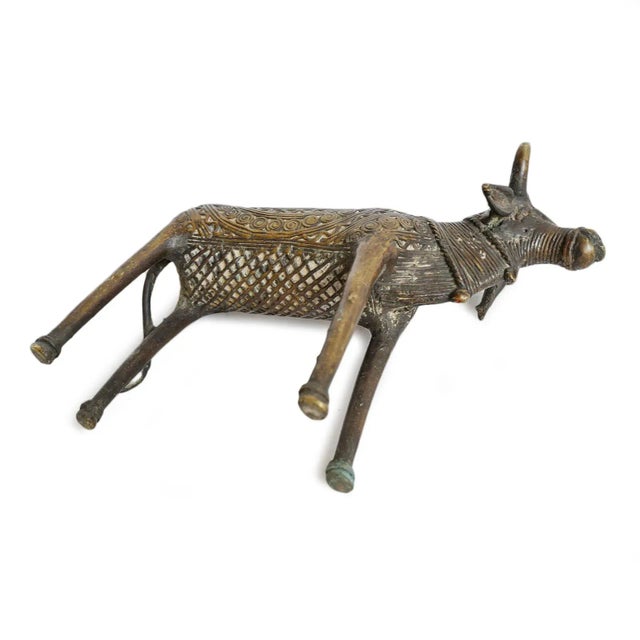 Metal Vintage Brass Tribal India Brahma Cow For Sale - Image 7 of 8