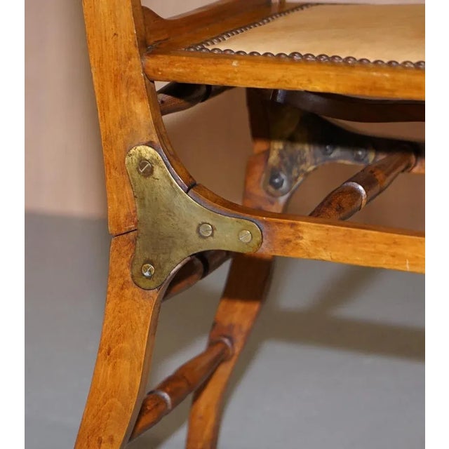 Solid Fruitwood Brass Fitting Military Campaign Folding Chair, 1890s For Sale - Image 11 of 18