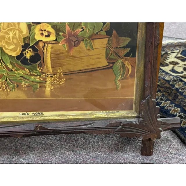 American Antique American Wood Criss Cross Frame With Antique Floral Print, Americana, Folk Art For Sale - Image 3 of 6