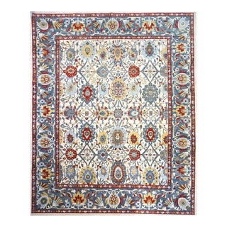 Afghan Sultanabad Wool 13x16 Ivory, Red & Light Blue Handmade Area Rug #1143763 For Sale