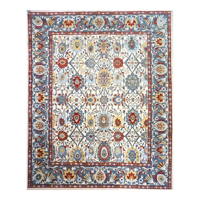 Afghan Sultanabad Wool 13x16 Ivory, Red & Light Blue Handmade Area Rug #1143763 For Sale