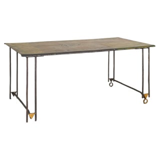 1990s French Brutalist WroughtIron Gold Leaf Dining Table by Jean-Jacques Argueyrolles For Sale