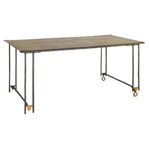 1990s French Brutalist WroughtIron Gold Leaf Dining Table by Jean-Jacques Argueyrolles