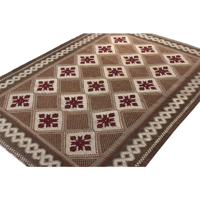 Traditional Handwoven Vintage Moldavian Kilim Rug in Beige-Brown, Gray, Red Floral Pattern For Sale - Image 3 of 6