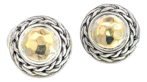 Late 20th Century John Hardy Estate Post Palu Clip on Earrings Sterling Silver 22k Y Gold, A Pair