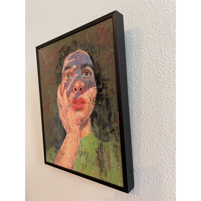 Figurative Shadow Work by Maria Housley | Oil on Clayboard Portrait of a woman with shadowed face For Sale - Image 3 of 3