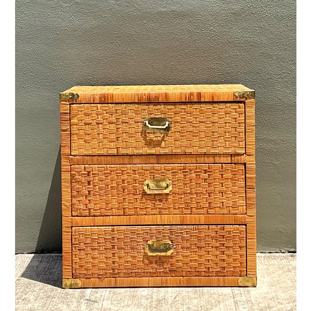 Mid-Century Modern Vintage Woven Rattan Three-Drawer Chest For Sale - Image 3 of 15