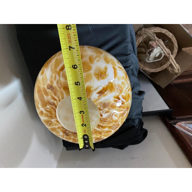 1980s 1980s Large 8" Art Glass Orb Vase Cream Taupe Swirl Tortoise Shell Cased Hand Blown For Sale - Image 5 of 5