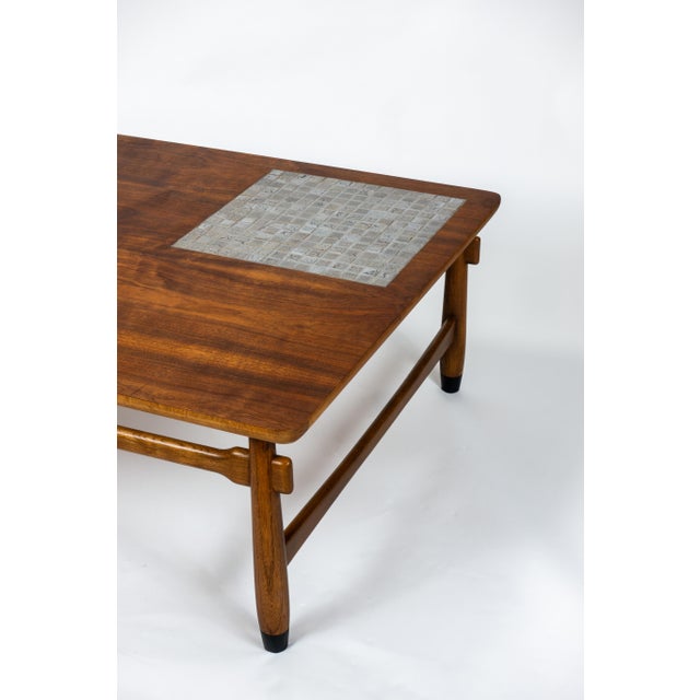 Mid-Century Modern Lane Monte Carlo Square Coffee Table, Walnut and Oak With Ceramic Tile Inset For Sale - Image 3 of 7