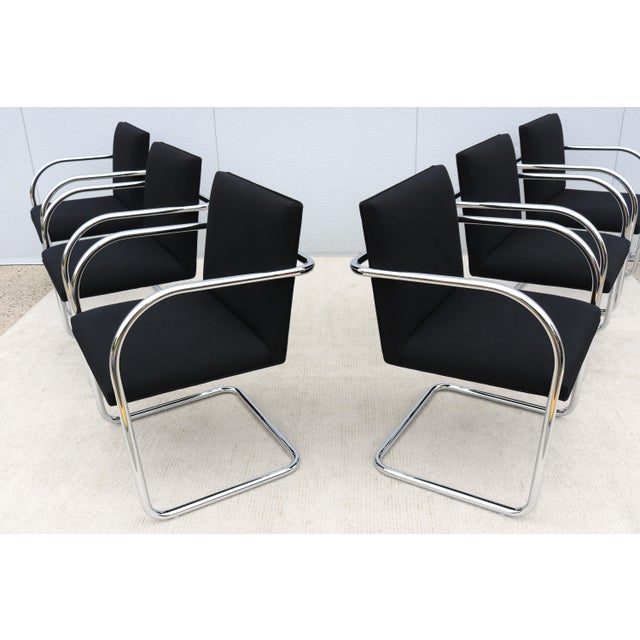 Ludwig Mies Van Der Rohe Brno Tubular Chairs in Black Fabric by Gordon - Set of 6 For Sale - Image 15 of 18