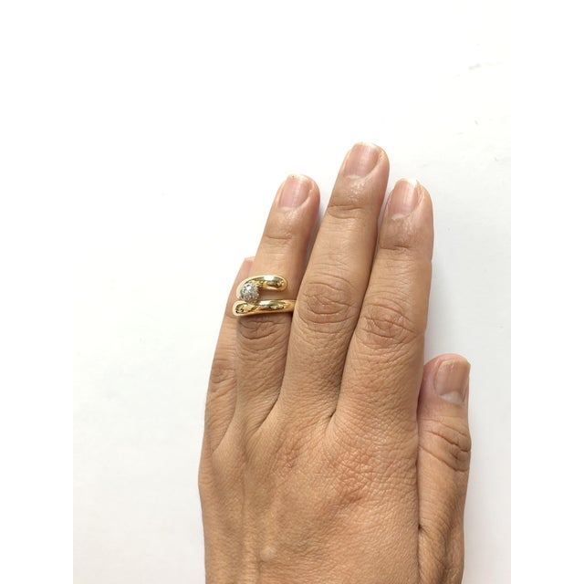 Tiffany & Co. Vintage 18k Yellow Gold and Platinum Pavé Diamond Bypass Ring 5.25 For Sale In New York - Image 6 of 8