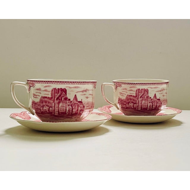 Ceramic Antique Johnson Brothers Red Transfer-Ware Cup & Saucer- A Pair For Sale - Image 7 of 12