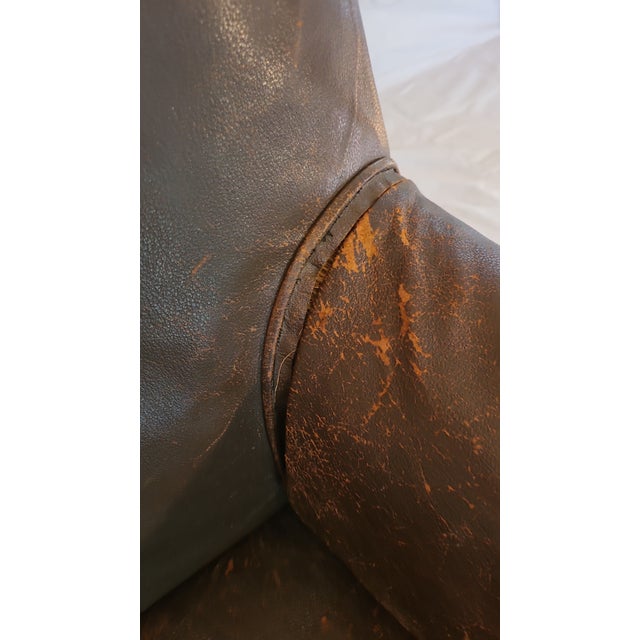 Early 20th Century Early 20th Century 2 French Leather Club Chairs With Ottoman For Sale - Image 5 of 11