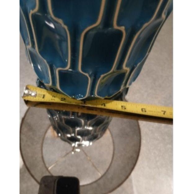 Moroccan Style Lamp Ocean Blue Handpainted Ceramic Bedroom Decor W Shade For Sale - Image 12 of 15
