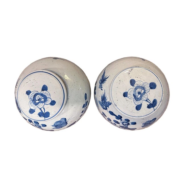 Blue and White Aviary Chinoiserie Ginger Jars - a Pair For Sale - Image 4 of 5