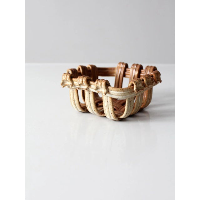 Vintage Studio Pottery Basket Bowl For Sale - Image 6 of 13