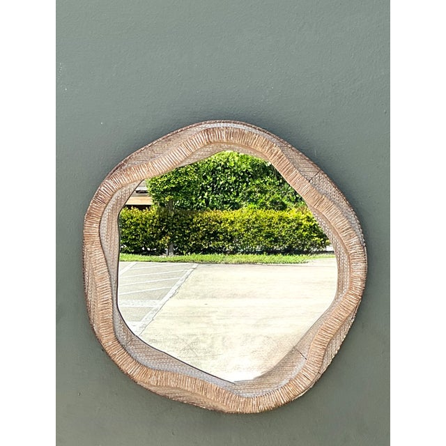 Vintage Textured Woven Rattan Mirror For Sale - Image 10 of 12