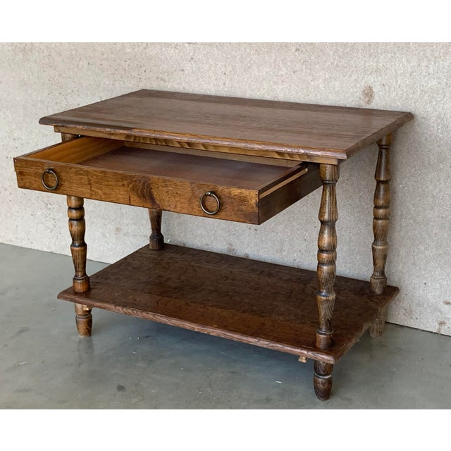 Spanish Country Pine Side Table With Drawer and Low Shelve For Sale In Miami - Image 6 of 13