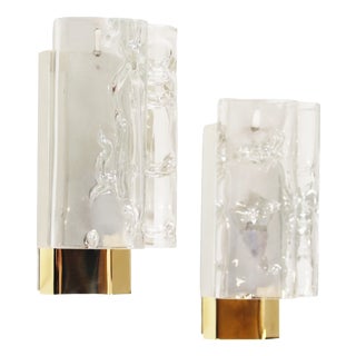Wall Lamps in Brass and Glass by Doria Leuchten, 1970s, Set of 2 For Sale