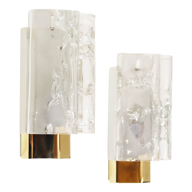 Wall Lamps in Brass and Glass by Doria Leuchten, 1970s, Set of 2 For Sale