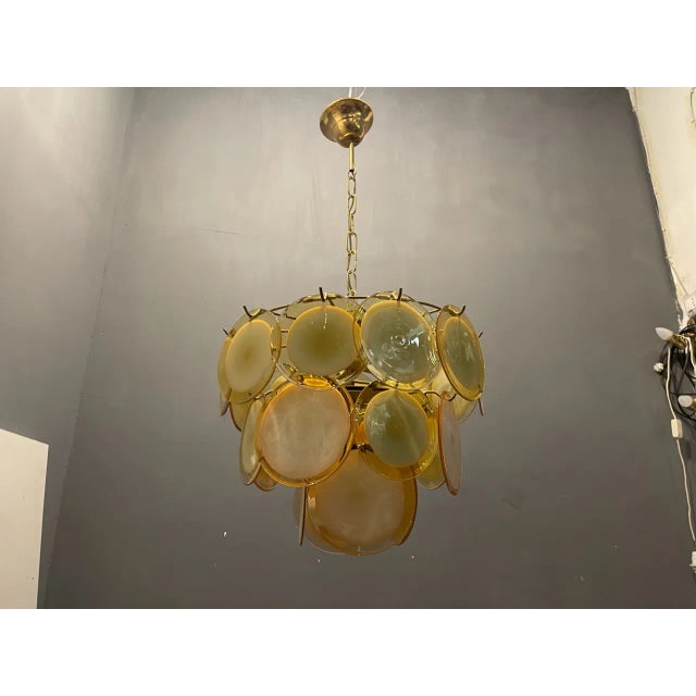 Mid-Century Modern Murano Glass Disc Chandelier, 1970s For Sale - Image 3 of 11