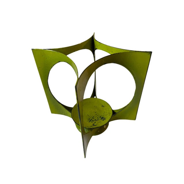 Mid-Century Modern Mid-Century Modern Hanova of Pasadena Green Enameled Abstract Metal Candle Holder For Sale - Image 3 of 10