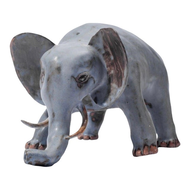 1980s Whimsical Hand Thrown Glazed Pottery Elephant For Sale