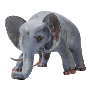 1980s Whimsical Hand Thrown Glazed Pottery Elephant